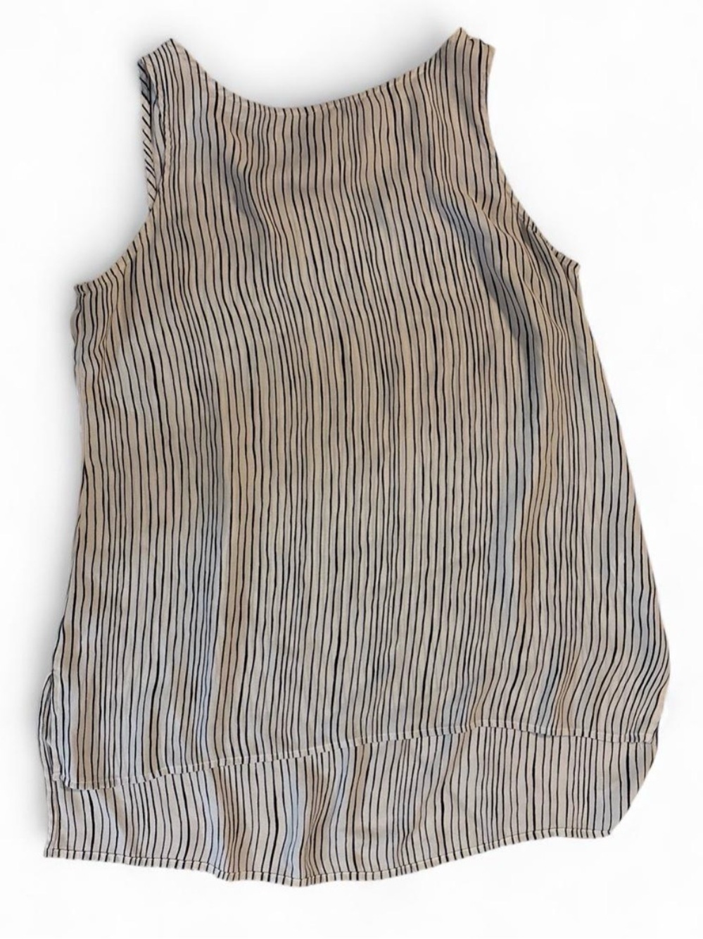 Eileen Fisher White Silk Top with Black Vertical Pinstripes
